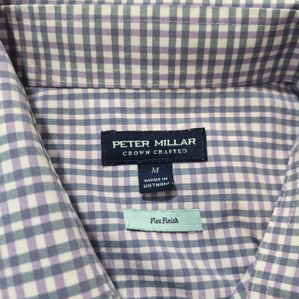 Peter Millar Shirt Purple Blue Plaid Flex Finish Long Sleeve Button Front Mens M - Picture 4 of 7